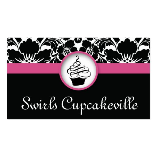 Cupcake Business Card Floral Damask Pink (front side)
