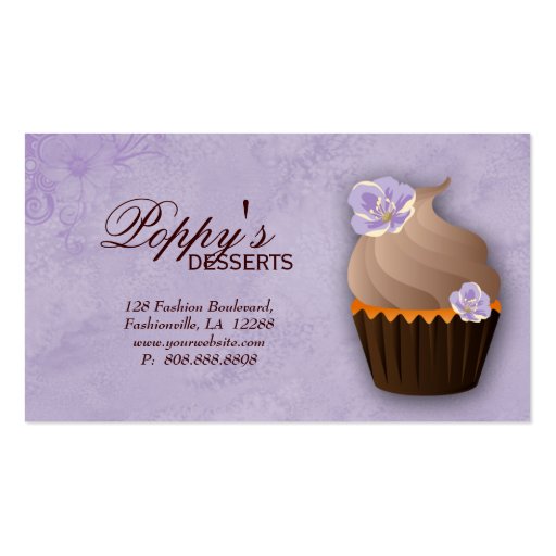 Cupcake Business Card Floral Purple Vintage Brown (front side)