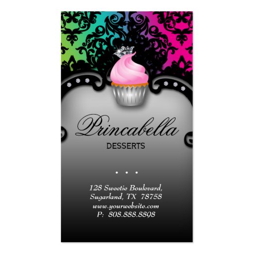 Cupcake Business Card Retro Damask Pink Green (back side)