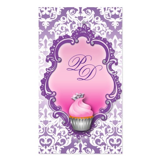 Cupcake Business Card Retro Damask Pink Purple (front side)