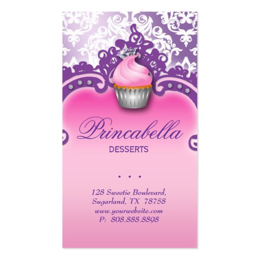 Cupcake Business Card Retro Damask Pink Purple (back side)