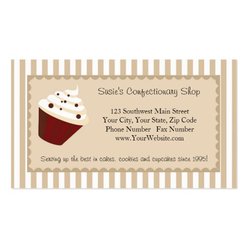 Cupcake Business Card, Soft Mocha Stripes (front side)