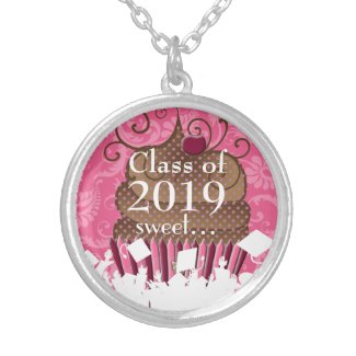 Cupcake Caps Gown Graduation Class of Current Year necklace