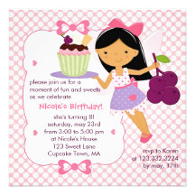 Cupcake Fairy Purple and Pink Girly Birthday Party Custom Invitations