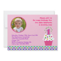 Cupcake First Birthday Party Photo Invitation