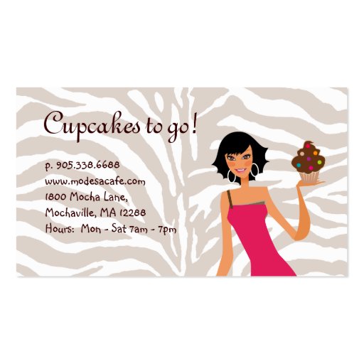 Cupcake Gal Bakery Business Card Zebra Black (back side)