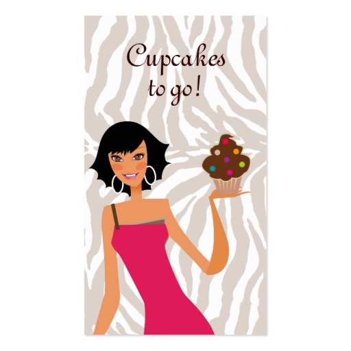 Cupcake Gal Bakery Business Card Zebra Black (front side)