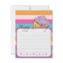 CUPCAKE HAPPY BIRTHDAY FLAT CARD CUSTOM INVITATION