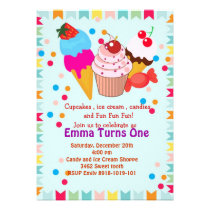 Cupcake icecream candy birthday party invitation invitations