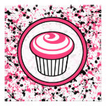 Cupcake Invitation - Pink & Black Paint Splatter