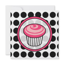 Cupcake Invitation - Polka Dot / Pink & Black