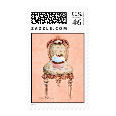 Cupcake n Victorian Chair Pink Postage Stamps