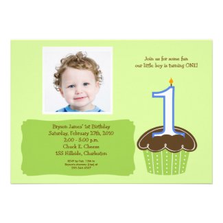 Cupcake PHOTO Birthday Invitation Babies 1st