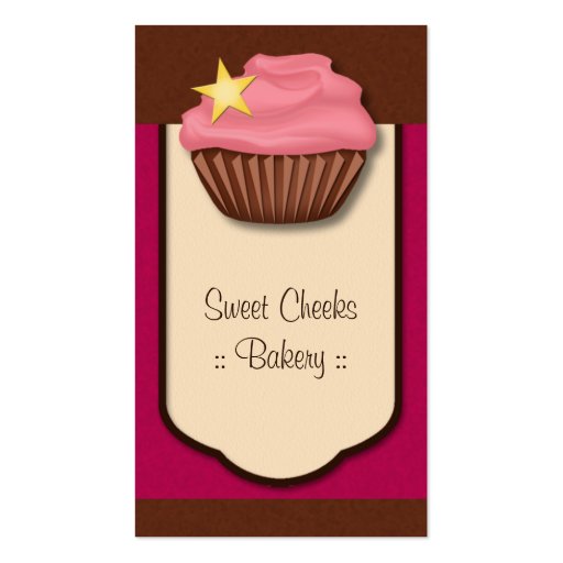 Cupcake Pink Magenta Brown Vertical Business Card