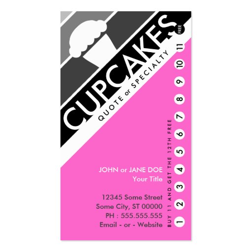 cupcake punchcard (buy 11 get 1 free) business card template (front side)