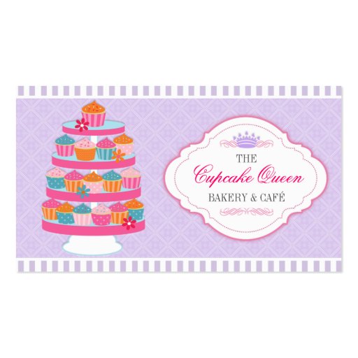 Cupcake Queen Bakery Lavender and Fuchsia Business Card Template (front side)