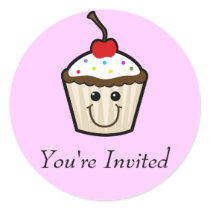 Cupcake Smile Face Round Stickers