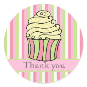 Cupcake Stripes Thank You Label Sticker