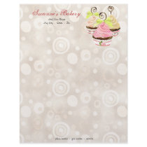 Cupcake Trio w/ Heart Business Cream Stationery Customized Letterhead