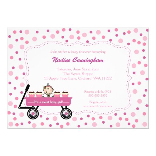 Cupcake Wagon Girl Baby Shower Invite pink