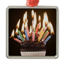 Cupcake with birthday candles christmas ornaments