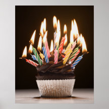 Cupcake with birthday candles posters