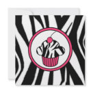 Cupcake with Cherry Invitation - Zebra Print /Pink
