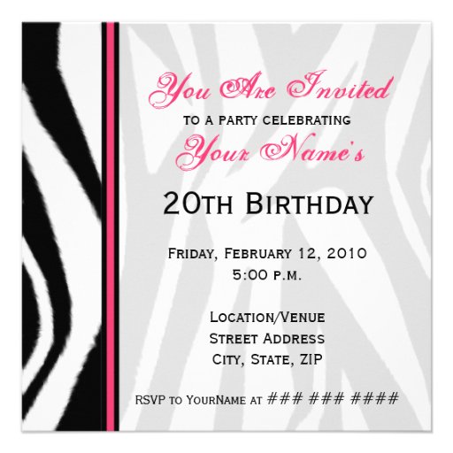Cupcake with Cherry Invitation - Zebra Print /Pink