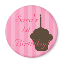 Cupcake with pink stripes refrigerator magnet
