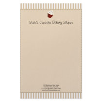 Cupcake with Soft Mocha Stripes Personalized Stationery