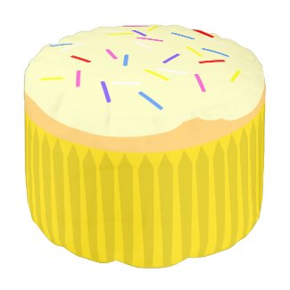Cupcake with Sprinkles 2 (yellow) Round Pouf
