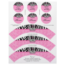 Cupcake Wrappers Princess Crown Zebra w/ Toppers Customized Letterhead