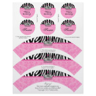 Cupcake Wrappers Princess Crown Zebra w/ Toppers letterhead