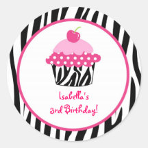 Cupcake Zebra print Favor Stickers Labels seals