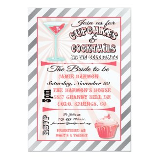 Cupcakes and Cocktails Bridal Shower Invitations 5" X 7" Invitation Card