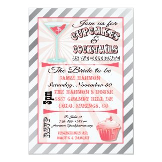 Cupcakes and Cocktails Bridal Shower Invitations 5" X 7" Invitation Card