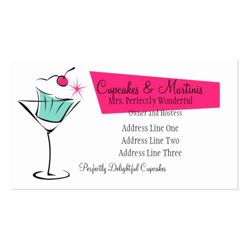 Cupcakes and Martinis in Hot Pink Business Card Template (front side)
