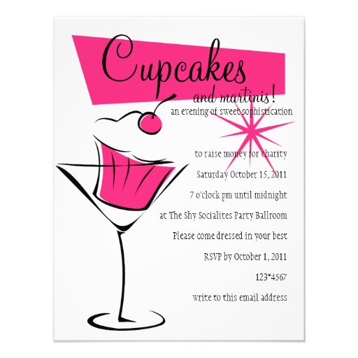 Cupcakes and Martinis in Hot Pink Custom Invites (front side)