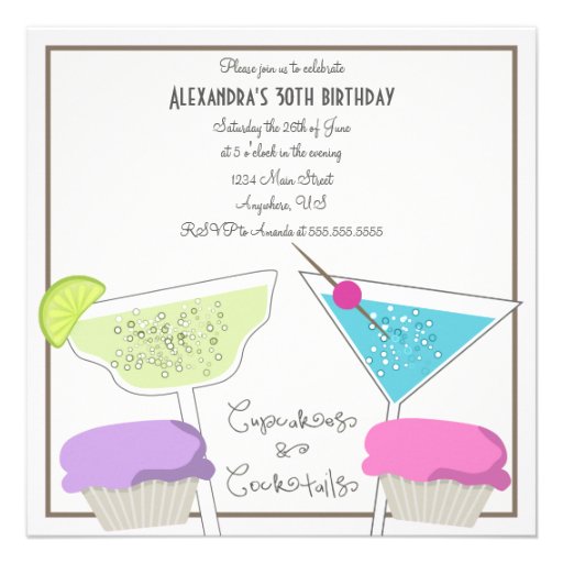 Cupcakes & Cocktails Birthday Invitation