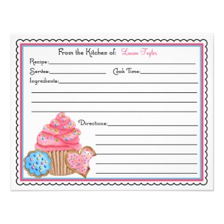 Cupcakes & Cookies Baking Cooking Recipe Cards Invites