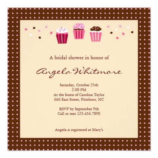 Cupcakes in Pink, Brown and Cream Personalized Invitations