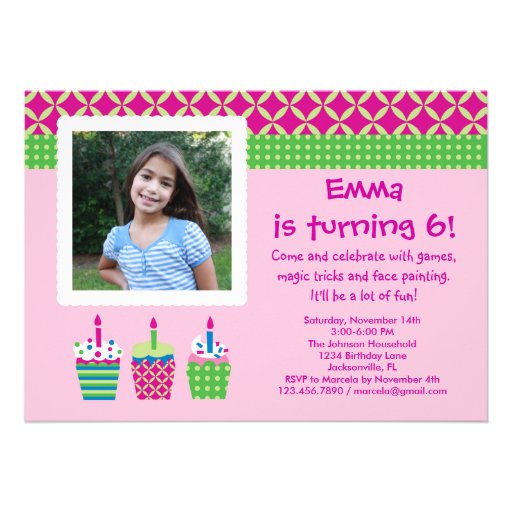 Cupcakes Photo Birthday Girl Invitation