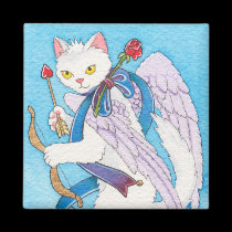 Cupid cat square magnet