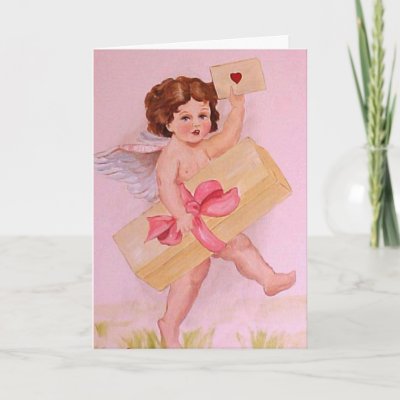 Cupid delivering Valentines treats Greeting Cards by Lesleysloft