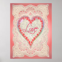 CUPID HEARTS ROSES & LACE by SHARON SHARPE Posters