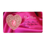 CUPID LACE HEART,FUCHSIA SILK CLOTH pink red Custom Shipping Label
