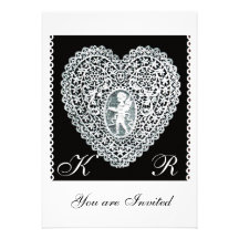 CUPID LACE HEART MONOGRAM ANNOUNCEMENT