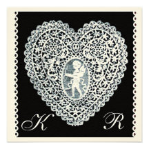 CUPID LACE HEART MONOGRAM ,felt paper Personalized Announcements