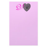 CUPID LACE HEART MONOGRAM, pink fuchsia Customized Stationery