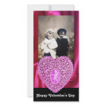 CUPID LACE HEART SILK FUCHSIA CLOTH , pink black Picture Card